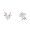 Pendientes de botón de plata de ley S925 con forma de alce para mujer, temperamento simple, lindos, pequeños, temperamento Mori, hada fresca, estudiante