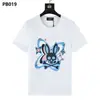 Camiseta al por mayor de marca americana moderna Psychobunny con estampado de calavera de conejo colorido y degradado, manga corta, cuello redondo