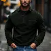 Crazy Muscle Otoño e Invierno Nuevo Camisa Polo Casual de Manga Larga de Pana Retro para Hombre de Color Sólido con Bolsillo de Botón para Hombre