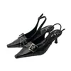 Primer Encuentro Temporada Zapatos de Tacón Alto con Punta Aguda para Mujer Sandalias con Hebilla de Cinturón de Punta Cerrada Zapatos Individuales Retro sin Espalda