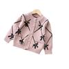 Conjunto de Suéter para Meninas Conjunto de Tricô Duas Peças Infantil Novo Estilo Conjunto de Cardigã com Laço para Meninas de 1 a 8 Anos