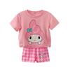 Ropa de Verano del Sudeste Asiático Nuevo Estilo 2026 Traje Casual de Dibujos Animados para Niñas Traje de Camisa Suelta Linda para Bebé con Pantalones Cortos a Cuadros