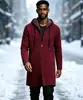Comercio exterior otoño e invierno gabardina para hombre, suéter, chaqueta con capucha, abrigo de punto, gabardina de longitud media, cárdigan grueso con forro polar, ropa exterior para hombre