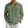Amazon Americano Transfronterizo para Hombre Nuevo Casual Algodón Lino Manga Larga Botones Cardigan Holgado Transpirable Color Sólido Camisa Hombre