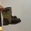 Botas estilo Martin patchwork retrô para meninas, nova coleção outono 2026, patchwork de lona e couro, altura média da panturrilha, sola macia, botas de moda infantil