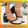 Sandálias de Verão 2026 Novo Estilo Vazadas com Fivela Tamanho Grande 36-43 Bico Redondo Antiderrapantes Salto Alto Sapatos de Dança Sapatos Femininos