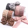 Cinta de Tartán de Ante de Doble Raya Moño Hecho a Mano DIY Accesorios para el Cabello de Niños Empaque de Regalo Cinta Cuadriculada Bloqueada por Color