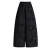 Calças elásticas de cintura alta com perna curva 2026, da nova coleção de outono/inverno da moda, calças de perna larga em jacquard, caimento solto, com estampa floral, calças casuais