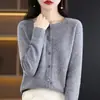 Suéter de Tricô Osmanthus, Casaco Suéter de Veludo Andy Solto Fashionável com Gola Redonda, Cardigã Liso Pronto para Vestir para Mulheres, Cinza