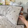 Juego de cama de cuatro piezas con funda de edredón de encaje de gasa de doble capa, apto para todas las estaciones, incluye sábana plana y sábana bajera, para ropa de cama de dormitorio estudiantil