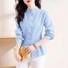 Camisa xadrez pequena de manga comprida feminina outono 2025 novo estilo camisa elegante com gola vertical cintura emagrecimento saia top