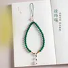 Cordão para Celular Original de Ágata Verde Natural com Contas Estilo Chinês Pingente de Corrente para Celular Feminino Cristal Rosa