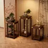 Nuevo Estilo Zen Chino Soporte de Flores de Bambú de Pie para Sala de Estar Mesa de Flores Simple con Ensambles de Caja y Espiga Soporte de Exhibición de Adornos Mesa de Flores para Balcón