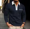 Nuevo Estilo Transfronterizo Europeo y Americano Amazon Otoño Manga Larga para Hombre Casual con Bolsillo Cuello Campana Cremallera Camisa Polo Casual