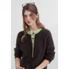 Suéter Polo Retro con Bloques de Color para Mujer, 100% Lana con Tacto de Borrego, Abertura Media Delantera, Cuello Redondo, Color de Otoño Temprano 2026