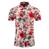 Nova Camisa Masculina de Manga Curta Verão 2022 Estilo Coreano Jovem Tendência Moda Slim Fit Estampa de Rosa Camisa Masculina