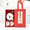 Conjunto de Chá Kung Fu Bule de Cerâmica com Alça Lateral Um Bule Quatro Xícaras Atacado Caixa de Presente de Casamento Abertura Floco de Neve Presente