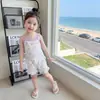 Conjunto de Pijama de Shorts con Tirantes Estampado Floral Lindo Estilo Nuevo Verano 2026 para Niñas, Fresco y Cómodo para Bebés Niñas
