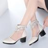 Sandalias de verano para mujer, zapatos de malla para mujer, botas de malla huecas, transpirables, de tacón medio, de tacón grueso, con boca de pez, de talla grande