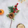 Galhos Artificiais de Pinha de Natal Acessórios para Árvore de Natal Buquê de Frutas Vermelhas e Frutinhas Enfeites Decorações de Natal Galhos de Natal