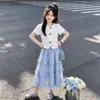 2026 Doce Fresco 3D Flor Manga Curta Moda Personalidade Barra de Renda Saia Conjunto de Duas Peças Verão para Meninas