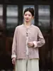 Roupas Femininas de Algodão e Linho Estilo Chinês Cor Color Block Camisa de Botão Top de Linho Vintage Roupa para Chá Feminina Terno de Túnica Chinesa Cardigan Estilo Nacional