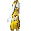 Cheongsam Novo Estilo Chinês Europeu e Americano Transfronteiriço com Gola Alta, Botões Tradicionais, Estampa Floral e de Pássaros Vintage, Babados Irregulares e Vestido Cauda de Peixe