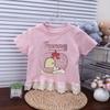 Meninas Verão Manga Curta Novo Estilo Infantil Doce Estampa 2025 Desenho Animado Renda Top Bebê Camiseta Moderna
