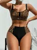 Bikini de Dos Piezas de Cintura Alta con Abertura para Mujer, Novedad 2024, Bikini AliExpress Amazon Traje de Baño de Playa Transfronterizo