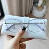 Montura de Gafas Metálica Estilo Cat-Eye Espejo Plano Ceja Miopía Diseño Hueco Simple Moda Negocios Hombres y Mujeres Gafas Anti-Luz Azul
