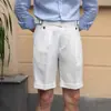 Shorts de Terno Masculino Calça Nápoles Calças Curtas de Verão Cintura Alta Cintura Paris Perna Reta