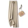 Pantalones de punto de lana para mujer, pierna ancha, engrosados para otoño e invierno, con caída fluida, blancos, de cintura alta, pierna recta, hasta el suelo, corte holgado y diseñados para usar como prenda exterior