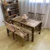 Conjunto de Mesa e Cadeiras Feito à Mão Pátio Externo Mesa de Café Trançada em Bambu Mesa para Preparo de Chá Lareira Mesa e Cadeiras de Jantar Retrô para Casa Mesa Trançada em Bambu