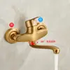 Grifo de Latón Antiguo Estilo Europeo para Balcón Bañera Todo Cobre Tipo Pared Cocina Agua Caliente y Fría Salida de Agua de Pared Barra Única Doble Agujero