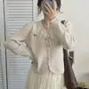 Estilo Coreano Estilo Suave Outono e Inverno Novo Retro Bordado Pesado Gola V Suéter Curto Cardigã de Tricô Redutor de Idade Feminino