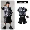 Ropa de Moda Hip-Hop para Niños Traje Negro de Manga Corta con Chaleco Falso para Niños Ropa Genial de Percusión para Actuación de Niñas