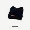 Gorro de Lana de Punto con Orejas de Gato Lindo Estilo Japonés para Mujer, Cálido Versátil de Otoño e Invierno, Holgado, Adelgazante de Rostro, Gorro de Moda