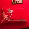 Bordado de algodón de alta gama 140 rojo boda juego de cuatro piezas dote dragón y fénix categoría de cama de algodón al por mayor