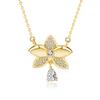 Colar de flor Phalaenopsis original de ouro 14k, colar de borla de estilo simples de prata esterlina 925, corrente de clavícula, feminino elegante e elegante