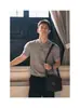 Camiseta Masculina de Verão Nova Cor Sólida Cleanfitt Gola Henry Manga Curta Estilo Americano Casual de Alta Qualidade Meia-Manga