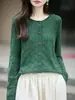 Nuevo Cardigan de Punto para Otoño/Invierno 2026, Hilo de Algodón Puro, Borde Enrollado, Cuello Redondo, Manga Larga, Color Sólido para Mujer, Hueco, Top Holgado