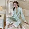 Pijama de Seda de Hielo Estilo Nuevo 2026 para Mujer, Estilo Chino, de Manga Larga y Pantalón Largo, Ropa de Casa Elegante y de Alta Gama Que Se Puede Usar Afuera