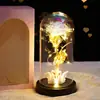 Flor de Rosa con Lámina de Oro en Cubierta de Cristal Muñeca Luminosa Flor Eterna Decoración para San Valentín, Navidad, Regalo para Novia o Esposa