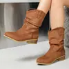 Botines vaqueros apilables estilo retro para mujer, tacón medio, punta redonda, tobilleras, novedades Otoño/Invierno 2026, tacón grueso, caña elástica, versátiles
