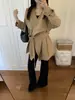 Cortavientos de Otoño Transfronterizo de Color Sólido Estilo Coreano con Cordón para Ceñir la Cintura para Mujer de Gama Alta con Temperamento Versátil para el Trabajo Abrigo de Longitud Media
