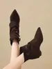 Nuevas botinetas de otoño con punta fina y hebilla de cinturón, estilo western para mujer, efecto adelgazante, 2026, con diseño de tacón de bloque y aumento interno de altura