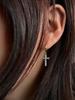 Hebilla de Oreja Cruz Brillante de Diamante Completo para Mujer hiphop Hip Hop Europea y Americana Chica Popular Zirconio Plata de Ley Chapada en Oro Pendientes