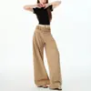 Diseño de cintura de cuadros estilo americano, pantalones casuales de pierna ancha para mujer, nueva colección primavera/otoño, corte holgado, versátiles y con una silueta fluida de pierna recta.