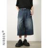 Nirben Mezclilla Verano perfil suelto lavado vintage desgastado cortos rectos Pantalones cortos de mezclilla moda hombre