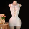 Comércio Exterior Transfronteiriço Europeu e Americano Lingerie Sexy Jacquard Vazado com Furos Redondos Malha Transparente Sem Mangas Bodycon Justo